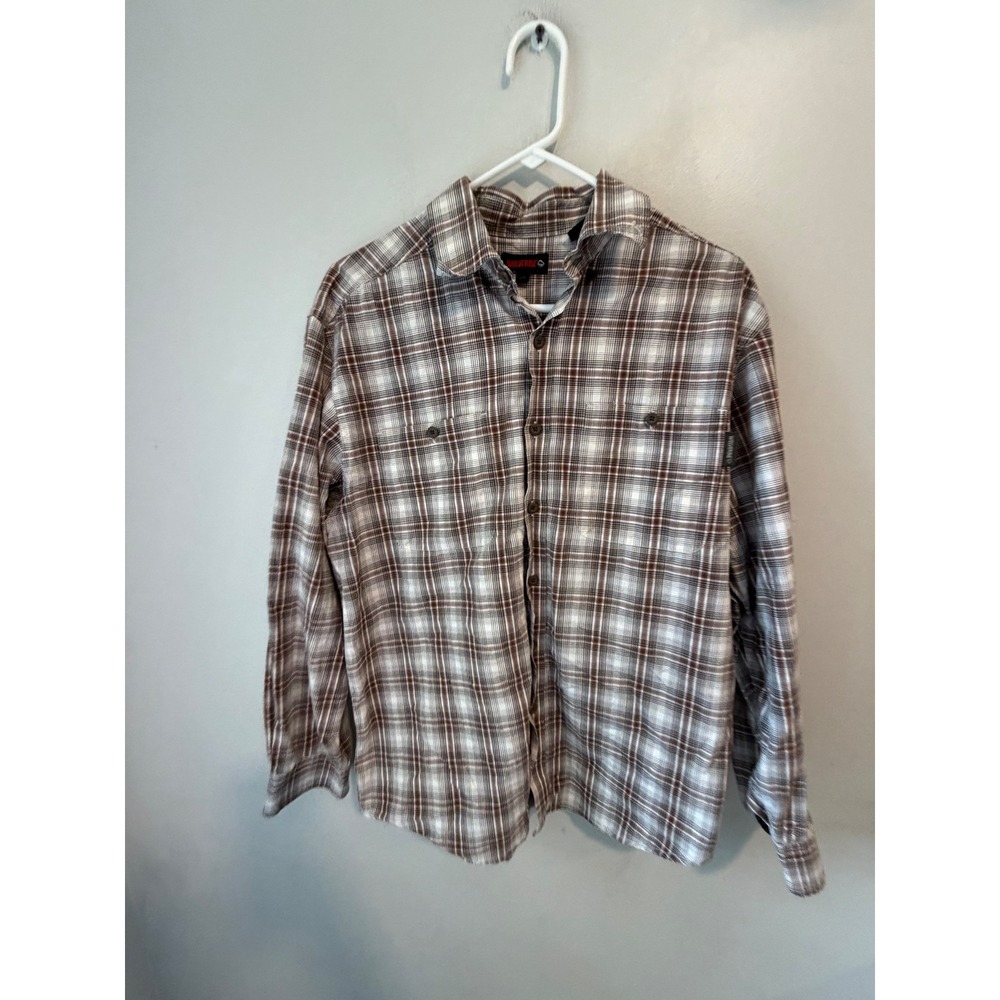 Wolverine Mens Brown White Plaid Long Sleeve Button Down Work Shirt Size L